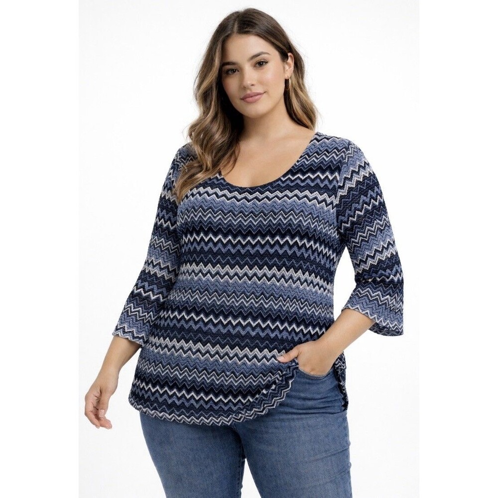 Crochet Chevron Top Blue Bell Sleeve Boho Y2K Women’s XL - Picture 1 of 8